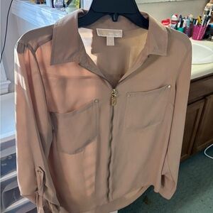 Michael Kors Beige Sheer Blouse with Zipper